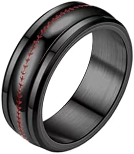 Unisex Stainless Steel 8mm Spinner Ring with Chic Baseball Design and Domed Style - Size 6