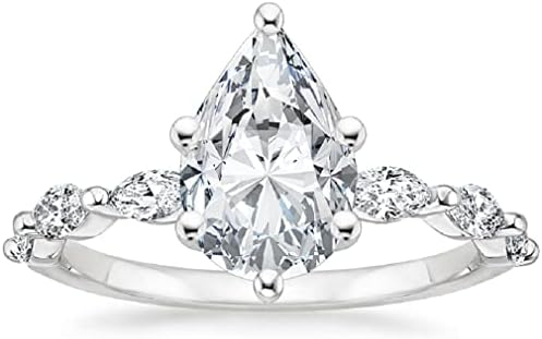 Versailles Sterling Silver Engagement Ring with VVS1 Colorless Moissanite for Her in Pear Cut / Vintage Design