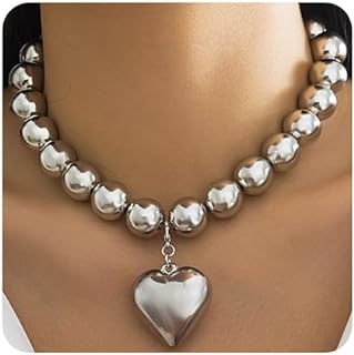 Cable Chain Zinc & Alloy Bead Choker - Trendy Love Heart Pendant Necklace for Women - Boho Chunky Bib Design
