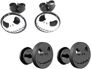 Unique Alloy Gothic Skull Face Stud Earrings for Men and Women - No-Gemstone, Push Back - Perfect Halloween Punk-style Accessories