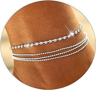 CAROVO Layered Agate Dragonfly Anklet for Women, Brass Cable Chain with Lobster Claw Clasp, Boho Style Beach Foot Jewelry - Made in USA