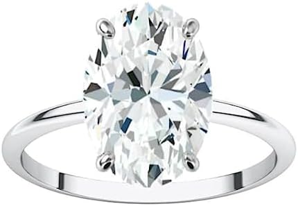 Sterling Silver Hidden Prong Oval Eternity Band with 5 CT Oval Moissanite Engagement Ring for Women, Solitaire Halo Design