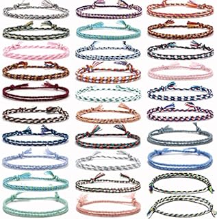 Braided Friendship Bracelet with Spring Ring Clasp and Cubic Zirconia for Women - Set of 30 Handmade Colorful Woven Wrap Bracelets