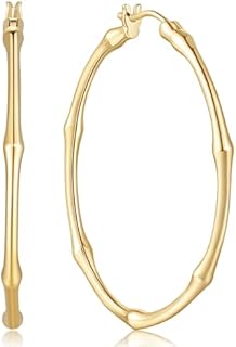 14K Gold Earrings Gold Hoop Earrings for Women Gold Bamboo Earrings Chic Bamboo-Inspired Jewelry Gifts Gold Hoop Earrings for Women Earrings Hoops 40mm