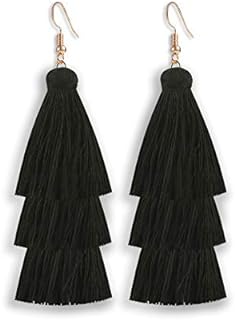 Tiered Colorful Tassel Alloy Drop Earrings with Lever Back for Women and Teen Girls, Bohemian Style Design