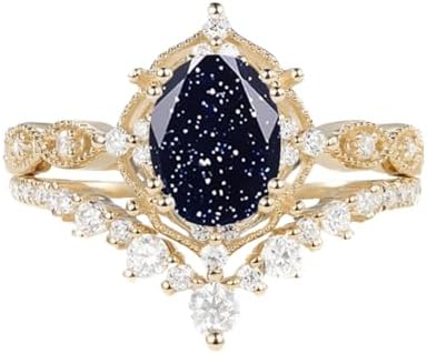 1.0 ct Oval Gemstone Engagement Rings For Women Vintage 2 pcs Art Deco Bridal Sets Wedding Rings S925 10K 14K 18K White Yellow Rose Gold Oval Cut Wedding Ring Set For Her