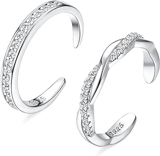 FIASASO 2 Pcs Sterling Silver Toe Rings for Women Adjustable Band Toe Rings Summer Beach Open Toe Ring Foot Jewelry Set