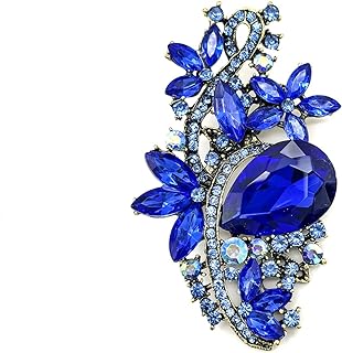 YOQUCOL Vintage Blue Austrian Crystal Flower Shape Brooch Pin Rhinestone Scarf Decoration Corsage Cloth Pin for Women Girls