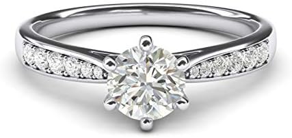 THELANDA 10k white gold 1.0 CT Classic 6-Prong Simulated Diamond or Genuine Moissanite Engagement Ring Graduated Side Stones Promise Bridal Ring