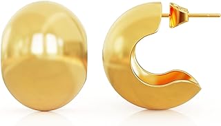 Clip On Earrings for Women Gold Hoop Earrings 14K Gold Plated Gold Ball Hypoallergenic Earrings Lightweight Chunky Statement Earrings Gift Fashion Jewelry