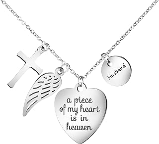 JoycuFF Memorial Gifts Sympathy Necklace for Loss of Dad Mom Husband Remembrance Jewelry Angel Wings Silver Stainless Steel Pendant