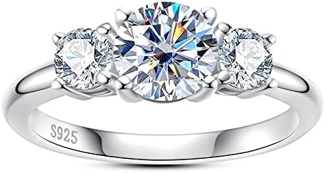 Sterling Silver Clasp 3-Stone Round Moissanite Engagement Ring for Women with Brilliant Cut Design