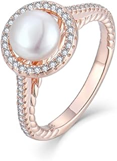 Sterling Silver Pearl Engagement Ring with Cubic Zirconia Accent, Elegant Horseshoe Design, Women's Freshwater Pearl Jewelry, Available in Sizes 5-10