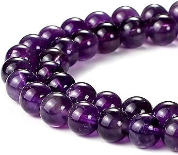 45-Piece Set of 8mm Natural Amethyst Bead Necklace Gems - Premium Crystal Quartz in Round Design by HAAMIIQII - Ideal for DIY Jewelry Creations for Men and Women