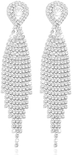 Sparkly Silver/Gold Dangle Rhinestone Earrings for Women Long Chandelier Tassel Dangle Drop Earrings for Women Bridal Wedding Jewelry