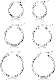 Sllaiss Sterling Silver Hypoallergenic Hoop Earrings with Hinged Hoop Back Finding for Women and Girls, Classic Design