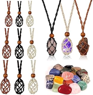 ZYNERY 9 Pcs Crystal Necklace Holder, Adjustable Crystal Holder in S M L, Woven Cage Crystal Holder Necklaces for Jewelry Making DIY Crafts Accessories Stone Holder Necklace Cord Black, Brown, White