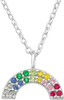 Hypoallergenic 925 Sterling Silver Sparkly Cubic Zirconia Rainbow Pendant Necklace for Women