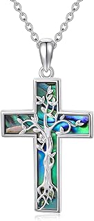 Hummingbird/Bee/Ladybug/Tree of Life/Butterfly/Infinity/lrish Claddagh Necklace Cross Jewelry Gifts 925 Sterling Silver Cross Pendant Necklace for Women Girls