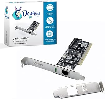 Donkey PC Carte Réseau Portable avec Puce Realtek RTL8169, 1 Go GIGABIT jusqu'à 1000 Mbps, et Support Profil Bas. Parfait pour Utilisateurs Windows ou Linux avec PC Slim