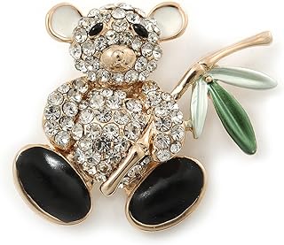 Cute Crystal 'Teddy Bear' Brooch In Gold Plating - 32mm Length