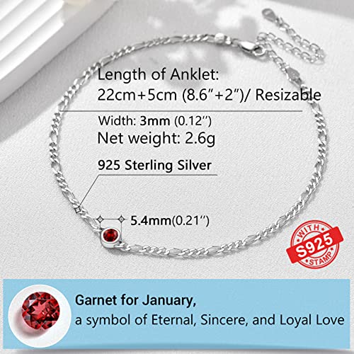 Dainty Birthstone Cute Chain Bracelet/Anklet for Women, 925 Sterling Silver Precious Jewelry, Jan - Dec 12 Options, Bracelet: 6.3"-8.3", Anklet: 8.6"-10.6", Come Gift Box