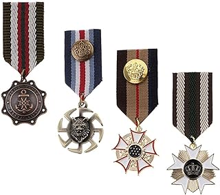 4Pcs Vintage Metal Military-Inspired Brooch Pins with Retro Crown Geometric Design - Robust Men's Uniform Accessory with Secure Pin Mechanism