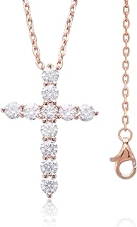 Ladylike 18K Gold Plated Sterling Silver Moissanite Cross Pendant Necklace for Women, with 11 Pieces of 3mm VVS1, D moissanites,Small and Exquisite Necklace,16+2”inches Necklace Chain