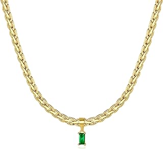 18K Gold Filled Vintage Choker Necklaces for Women Waterproof Gold Choker Necklace Anti Tarnish Gemstone Zircon Rectangle Pendant Necklace