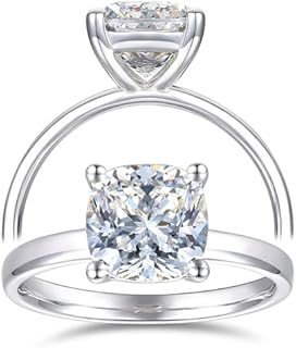 3ct Cushion-Cut Moissanite Engagement Ring in Rhodium-Plated Silver for Women
