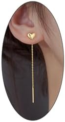 Vintage Heart Threader Dangle Earrings for Teen Girls 14k Gold Silver Tiny Cute Chain Earrings Long Bar Tassel Drop Earrings Jewelry Gift for Women