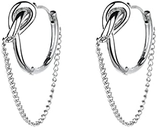 SLUYNZ 925 Sterling Silver Punk Chain Small Hoop Earrings for Women Men Teen Girls Minimalist Hoop Earrings Tassel