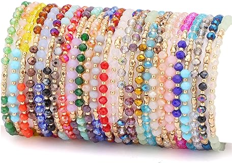 26Pcs Boho Beaded Bracelets for Women Colorful Stackable Sparkly Crystal Beads Bracelets Stretch Strand Statement Bracelets