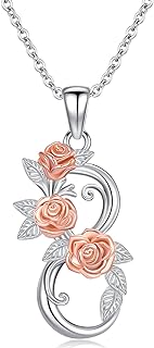 Number 8 Rose Pendant Necklace in 925 Sterling Silver with Adjustable Cable Chain - Stunning Jewelry Gift for Wife, Mom or Loved Ones