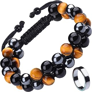 Natural Stone Bracelets for Men Tigers Eye Black Obsidian Hematite Beaded Bracelets Handmade Braided Rope 8mm Beads Bracelet Triple Protection bracelet Gifts For Men
