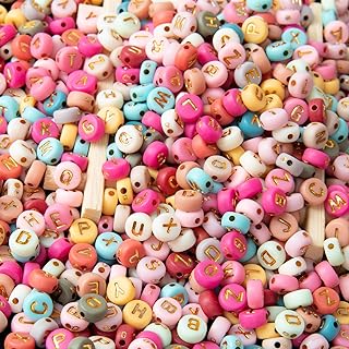 AmlkHxuan 1000pcs Round Letter Beads Colorful Gold Acrylic with Gold Beads Alphabet 4x7mm Beads for Bracelets Necklace Jewelry Making Supplies. (Gold Colored)