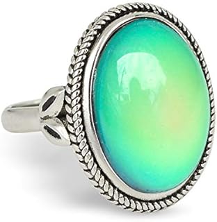 Crystal Embedded Vintage Style Brass Mood Ring with Color Change Stone - Adjustable Size - Ideal Fashion Statement for Men & Women