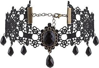 Lobster Clasp Black Lace Choker Necklace with Cable Chain - Gothic Steampunk Design for Women and Girls - Vintage Thick Vampire Collar