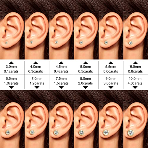 Moissanite Halo Earrings Stud Screw Back 0.2-8.0ct 3-8mm 18K White Gold Plated 925 Sterling Silver Lab Round Cut Brilliant D Color VVS1 Clarity Moissanite Diamond Stud Earrings for Women Girls Men