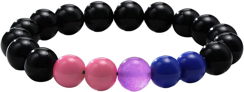 LGBT Pride Bracelet for Gay & Lesbian Black Matte Agate Lava Rock Rainbow Bracelets LGBTQ Relationship Bracelet for Women Men