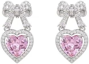 Dangling Heart and Bow Tragus Earrings with French Wire, Extra Sparkling Rhinestone Jewelry for Women and Girls, Ideal for Wedding, Prom and Daily Wear