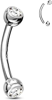 COCHARM G23 Solid Titanium Belly Button Rings 14G CZ Small Short Belly Rings Long Navel Rings 6mm/8mm/10mm/12mm/14mm/16mm Curved Barbell