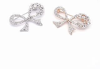 2-Piece Set Luxury Rhinestone Bow Brooch Hijab Pins for Wedding Bouquet Christmas Party Valentine's Day Gift for Women Men Bridal Wife Mom