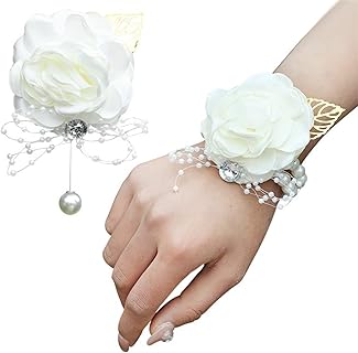TSKDKIT Bracelet Mariée Fleurs pour Mariage avec Roses Élégantes, Taille Unique, Léger et Confortable, Idéal pour Femmes et Demoiselles d'Honneur