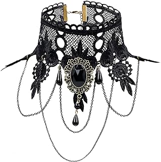 ETERNITY J. Elegant Vintage Princess Black Lace Gothic Statement Necklace Bracelet Victorian Lolita Choker Pendant Vampire Chain