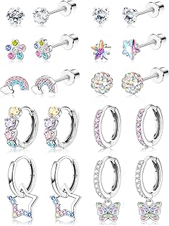 JeweBella Pendientes Hipoalergénicos de Acero Quirúrgico con Circonitas Cúbicas, Cierre Seguro y Diseño Ligero. Ideales para Niñas con Orejas Sensibles y Uso Diario. Perfectos como Regalo
