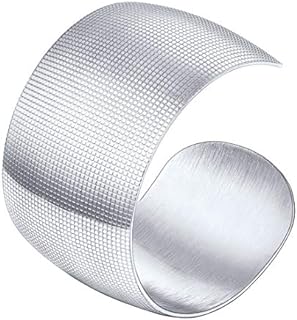 U7 Women's Stainless Steel Elegantly Crafted Bold Statement Cuff Bracelet - Wide Armband Bangle with Unique Grid Design