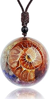 7 Chakra Crystal Necklace Natural Quartz Resin Ammonite Fossil Energy Stone Spiral Pendant with Adjustable Rope Shield Spiritual Healing Jewelry Gift for Women Men