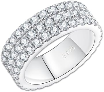 Stunning Moissanite Wedding Ring with White Gold Plating for Women and Men, 925 Sterling Silver Eternity Band Design