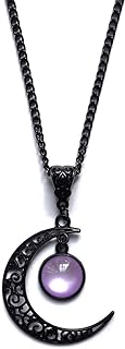 Gothic Moon Crystal Necklace Punk Style Moon Pendant Necklace Vintage Black Crescent Necklace Dark Gothic Necklace Halloween Costume Jewelry Chirstmas New Year Jewelry Gift for Women Girls